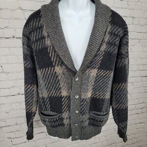 VTG Robert Bruce Grey Wool Blend Check Cardigan Sweater USA Grandpacore Medium M